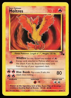 Moltres 27/62 Unlimited Rare Fossil Pokemon Card - Image 1