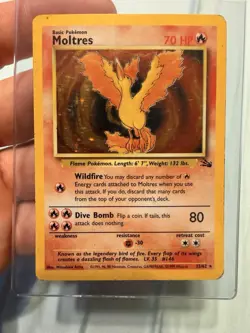 Pokemon Moltres Fossil Holo Rare 12/62 1999 70 HP Dive Bomb 80 Basic Unlimited - Image 1