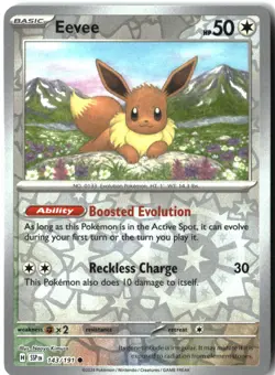 Pokemon Eevee REVERSE HOLO Common SV08: Surging Sparks 143/191 NM - Image 1