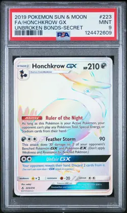 2019 POKEMON SUN & MOON UNBROKEN BONDS 223 FULL ART/HONCHKROW GX SECRET - PSA 9 - Image 1