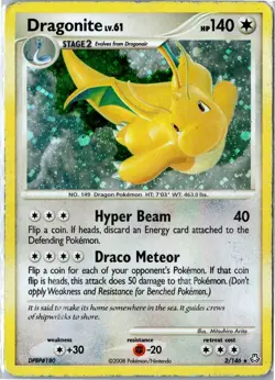 Pokemon Card - Dragonite Legends Awakened 2/146 2008 Rare Holo Damaged - Image 1