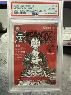 2025 ONE PIECE MONKEY D. LUFFY ONE PIECE MAGAZINE VOL.20 JP PROMOS #014 PSA 10 - Image 1