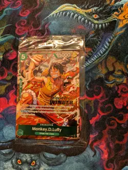Monkey.D.Luffy P-135 Winner Stamp OP16 Pre-Release Event Promo Card Sealed - Image 1