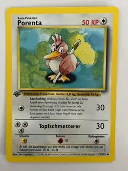 1st Edition Porenta Farfetch'd 27/102 German Base Set WOTC Pokemon Card NM - Image 1