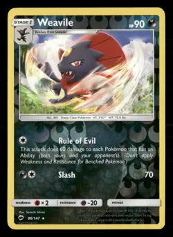 Weavile 86/147 Rare Burning Shadows Pokemon Reverse Holo Lightly Played - Image 1