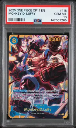 2025 ONE PIECE OP11-A FIST OF DIVINE SPEED #118 MONKEY D. LUFFY PSA 10 - Image 1
