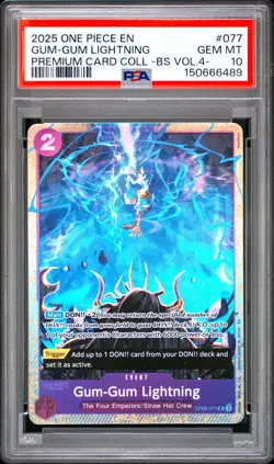 2025 ONE PIECE PREM CARD COLL-BEST SELECTION VOL 4 #077 GUM-GUM LIGHTNING PSA 10 - Image 1