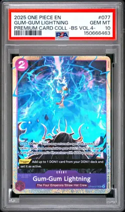 2025 ONE PIECE PREM CARD COLL-BEST SELECTION VOL 4 #077 GUM-GUM LIGHTNING PSA 10 - Image 1