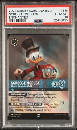 2024 Disney Lorcana TCG EN 3 Enchanted #218 Scrooge Mcduck PSA 10 GEM MT - Image 1