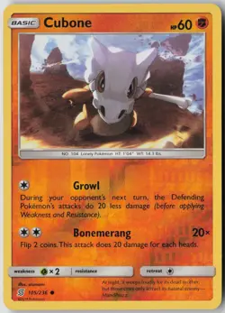 Cubone 105/236 Common Unified Minds Pokemon Reverse Holo Lightly Played - Image 1