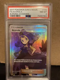 2017 Pokemon Sun And Moon FA/Acerola Burning Shadows PSA 8 NM-MT - Image 1