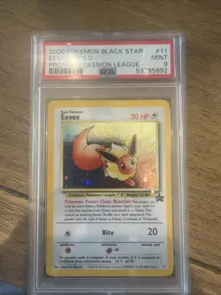 2000 Pokemon Black Star Eevee 11/53 Wotc Promo Holo Pokemon League PSA 9 - Image 1