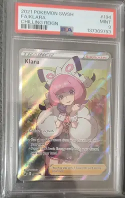 2021 POKEMON SWORD & SHIELD CHILLING REIGN #194 FULL ART/KLARA PSA 9 - Image 1