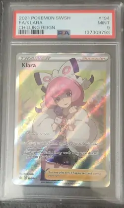 2021 POKEMON SWORD & SHIELD CHILLING REIGN #194 FULL ART/KLARA PSA 9 - Image 3