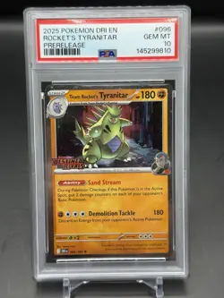 2025 Pokemon DRI EN Rocket’s Tyranitar Pre-Release #096 PSA 10 GEM MT - Image 1