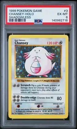 1999 POKEMON BASE SET SHADOWLESS #3 CHANSEY-HOLO PSA 6 - Image 1