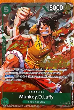 P-135 Release Event Winner Monkey D Luffy Mint English Sealed One Piece Card - Image 1