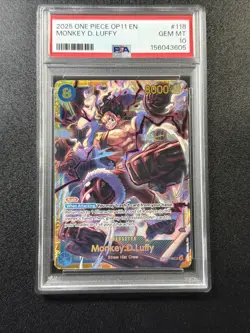 Bandai 2025 One Piece OP11 JP Monkey D. Luffy #118 Secret Rare Holo PSA 10 A2 - Image 1