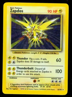 Pokemon ZAPDOS 16/102 Base Set - RARE HOLO - NEAR MINT - Image 1