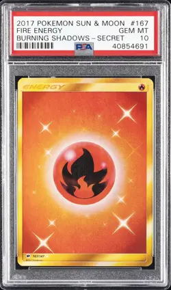 2017 POKEMON SUN & MOON BURNING SHADOWS SECRET #167 FIRE ENERGY PSA 10 - Image 1