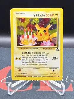 2000 Pokemon Promo Birthday Pikachu HOLO Black Star #24 LP World Collection - Image 5