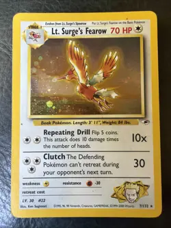 Pokemon TCG Lt. Surge's Fearow #007/132 Gym Heroes Holo Vintage Played - Image 1