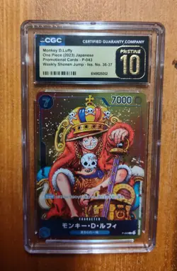 2023 One Piece P-043 Shonen Jump Iss. No. 36-37 Monkey D. Luffy CGC 10 Pristine - Image 1