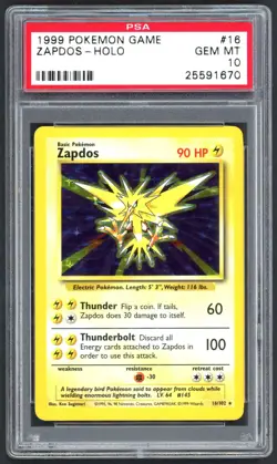Pokemon Card - PSA 10 Zapdos 16/102 - Base Set - GEM MT - PSA10 - Image 1