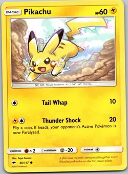 Pikachu 40/147 Burning Shadows Pokemon C LP - Image 1