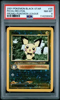 2001 POKEMON PROMO BLACK STAR POKEMON LEAGUE #35 PICHU-REVERSE FOIL PSA 8 - Image 1