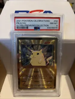 Pokemon PSA 8 Pikachu Gold Metal 2021 58/102 Celebrations UPC English - Image 1