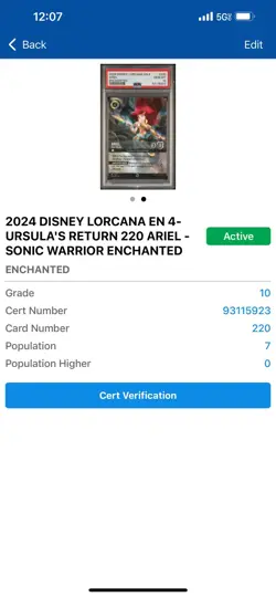 Disney Lorcana Ursula's Return Ariel Enchanted Sonic Warrior 220/204 PSA 10 GEM! - Image 3