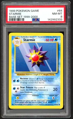 Pokemon Cards - PSA 8 Starmie 64/102 - Base Set 1999-2000 4th Print - Image 1