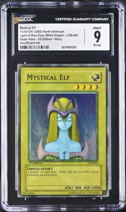 Yugioh CGC 9 FADED WAVY PRINT Mystical Elf LOB-062 1st Edition Super Rare ERROR - Image 1