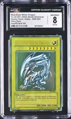 Yugioh CGC 8 FADED ERROR Blue-Eyes White Dragon SDK-001 Ultra Rare Unlimited NM+ - Image 1