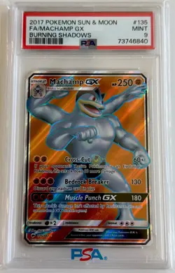 Pokemon Machamp GX Holo Full Art Ultra Rare Card Burning Shadows 135/147 PSA 9 - Image 1