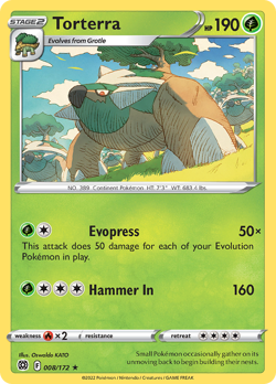 TORTERRA 008/172 HOLO R BRILLIANT STARS POKEMON REVERSE HOLO NM/M - Image 1