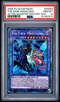 2025 YU-GI-OH! RA04-QUARTER CENTURY STAMPEDE #EN054 THE DARK MAGICIANS PSA 10 - Image 1