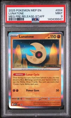 POKEMON MEP EN-ME BLACK STAR PROMO #004 LUNATONE MEG PRE RELEASE-STAFF PSA 9 - Image 1