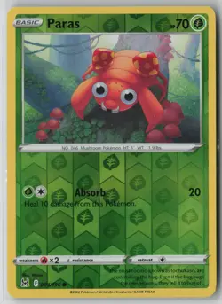 Paras 004/196 Pokemon TCG Card Lost Origin Reverse Holo (Light Play) LP 1 - Image 1
