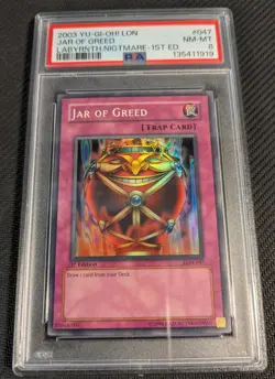 Yugioh Jar of Greed LON-047 1st Edition Super Rare PSA 8 NM-MT! - Image 1
