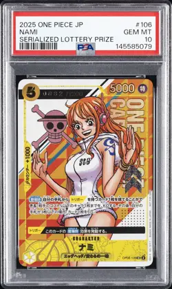 2025 ONE PIECE JAPANESE PROMOS SERIALIZED LOTTERY PRIZE NAMI 982/1200 PSA 10 - Image 1
