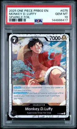 2025 ONE PIECE PRB02-PREMIUM BOOSTER VOL.2 075 MONKEY D. LUFFY SPARKLE PSA 10 - Image 3