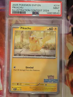 PSA 9 MINT Pikachu 214 Illustration Contest 2024 Pokemon Card - Image 1