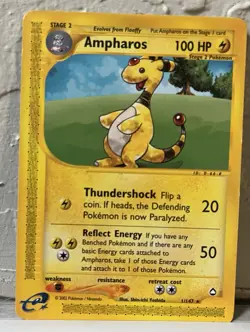 Ampharos 001/147 Aquapolis Rare Regular 100 HP Stage 2 Pokemon Card TCG - Image 1