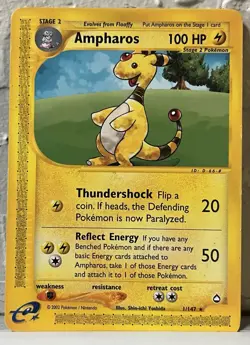Ampharos 001/147 Aquapolis Rare Regular 100 HP Stage 2 Pokemon Card TCG - Image 2