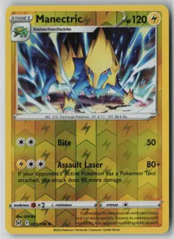 Manectric 055/196 Pokemon TCG Card Lost Origin Reverse Holo (Light Play) LP 1 - Image 1