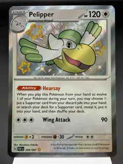 Pelipper 204/091 - Shiny Holo Rare - Paldean Fates Pokemon Card MINT - Image 1