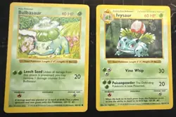 Shadowless Bulbasaur & Ivysaur Base Set 1999 Pokemon Vintage Lot - Image 1