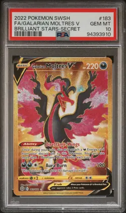 Pokemon Sword Shield Brilliant Stars Galarian Moltres V Full Art 183 PSA 10 - Image 1